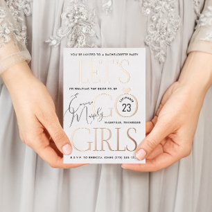 Minimal White Lets Go Girls Bachelorette Party Foil Invitation Postcard