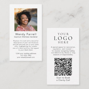 Minimal White Logo QR Code Photo Health Wellness Business Card