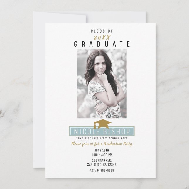 Minimal White Modern Photo Graduation Party  Invitation (Front)