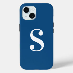 Minimal White Monogram on Navy Blue iPhone 15 Case