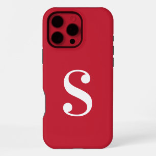 Minimal White Monogram on Red iPhone 16 Pro Max Case