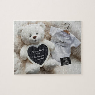 Minimal white Neutral Pregnancy announcement  Card Jigsaw Puzzle
