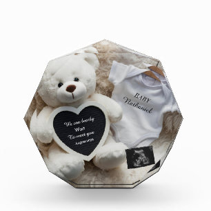 Minimal white Neutral Pregnancy announcement gift Photo Block