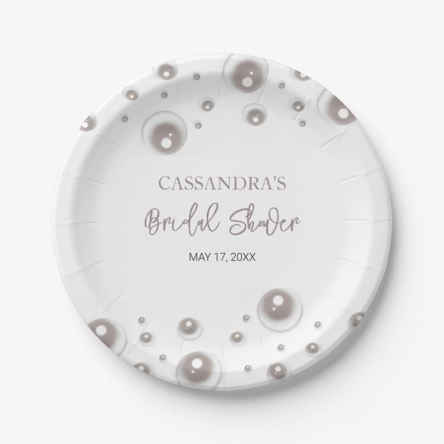 Minimal White Pearl Bridal Shower  Paper Plate (Front)