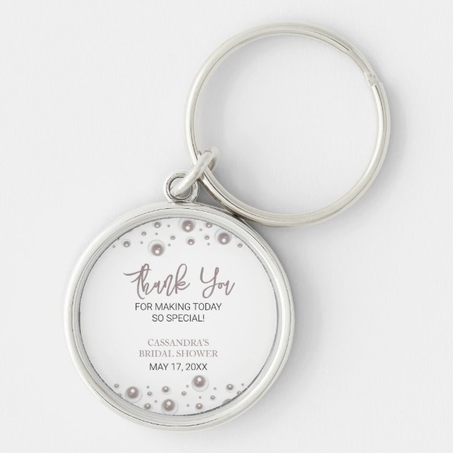 Minimal White Pearl Bridal Shower Thank You Key Ring (Front)
