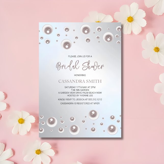 Minimal White Pearl Silver Bridal Shower  Invitation (Creator Uploaded)