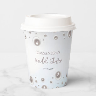 Minimal White Pearl Silver Bridal Shower  Paper Cups