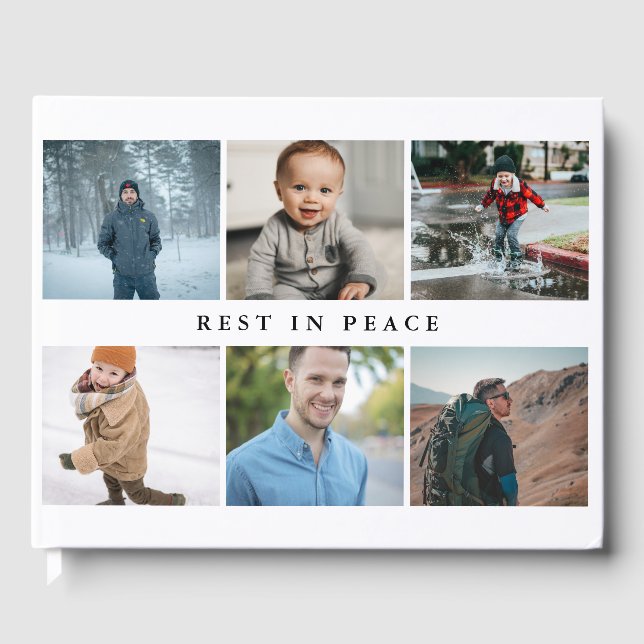 Minimal White Photo Collage Rest In Peacce Guest Book (Front)