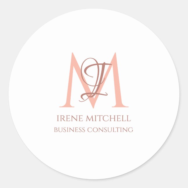 Minimal White Rose Gold Monogram Name Classic Round Sticker (Front)