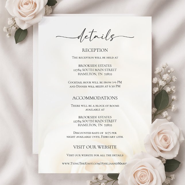 Minimal White Rose Wedding Details Enclosure Card (Minimal White Rose Wedding Details Enclosure Card)