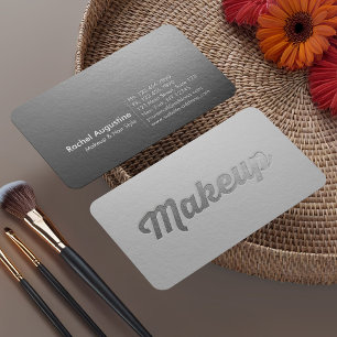 Minimal White & Silver Embossed Text Makeup Artist Business Card