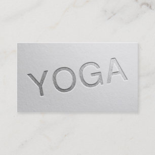 Minimal White Silver Embossed Text Yoga Instructor Business Card