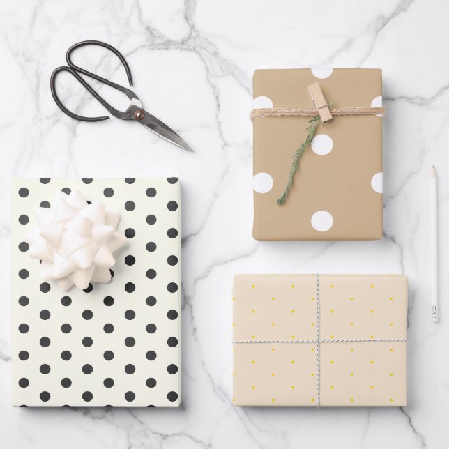 Minimal White Tan Polka Dot Wrapping Paper (Front)
