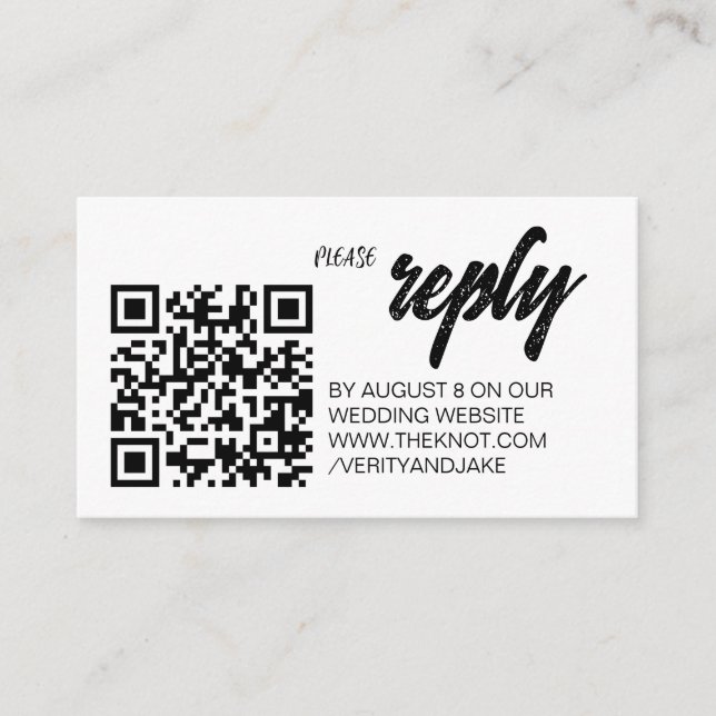 Minimal White Wedding RSVP QR Code Enclosure Card (Front)
