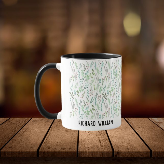 Minimal Wild Flower Elegant Christmas Black Coffee Mug (Creator Uploaded)