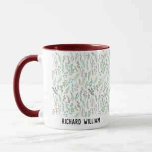 Minimal Wild Flower Elegant Christmas Maroon Gift Mug
