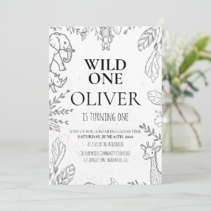 Minimal Wild One Safari 1st Birthday Party Invitation