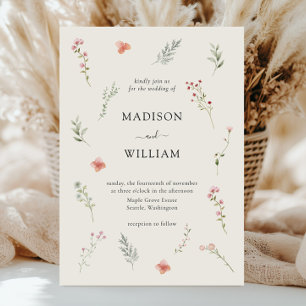 Minimal Wildflower Beige Boho Floral Wedding Invitation