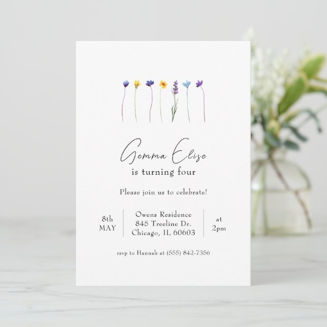 Minimal Wildflower Birthday Invitation (Standing Front)