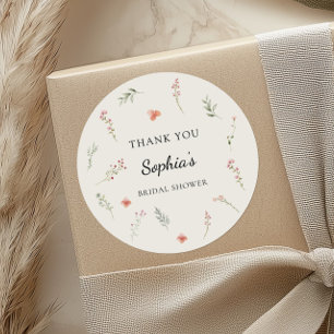 Minimal Wildflower Budget Bridal Shower Thanks Classic Round Sticker