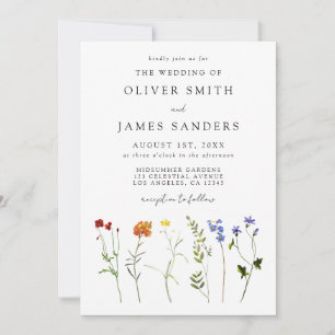 Minimal Wildflower Gay Pride QR Code Wedding Invitation