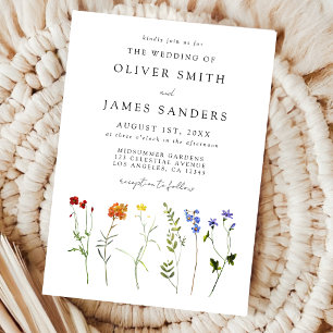 Minimal Wildflower LGBTQ Gay Pride Floral Wedding Invitation