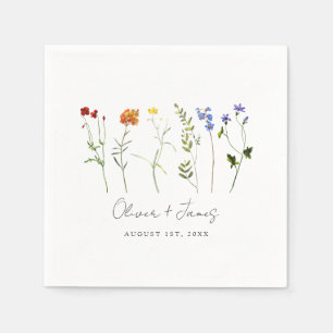 Minimal Wildflower LGBTQ Gay Pride Floral Wedding Napkin