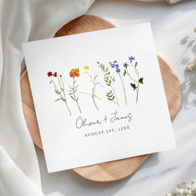Minimal Wildflower LGBTQ Gay Pride Floral Wedding Napkin (Creator Uploaded)