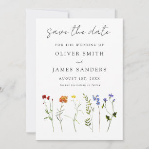 Minimal Wildflower LGBTQ Gay Pride Floral Wedding Save The Date
