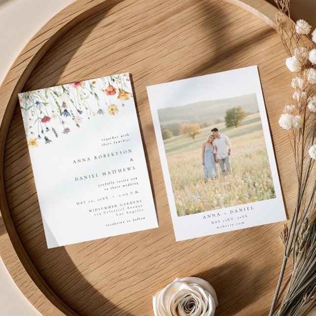 Minimal Wildflower Photo Wedding Invitation (Creator Uploaded)
