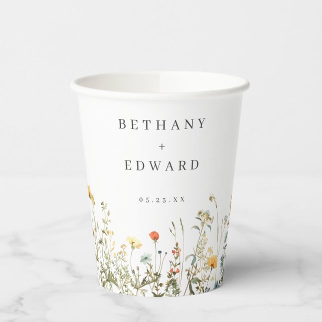 Minimal Wildflower Wedding Paper Cups (Left)