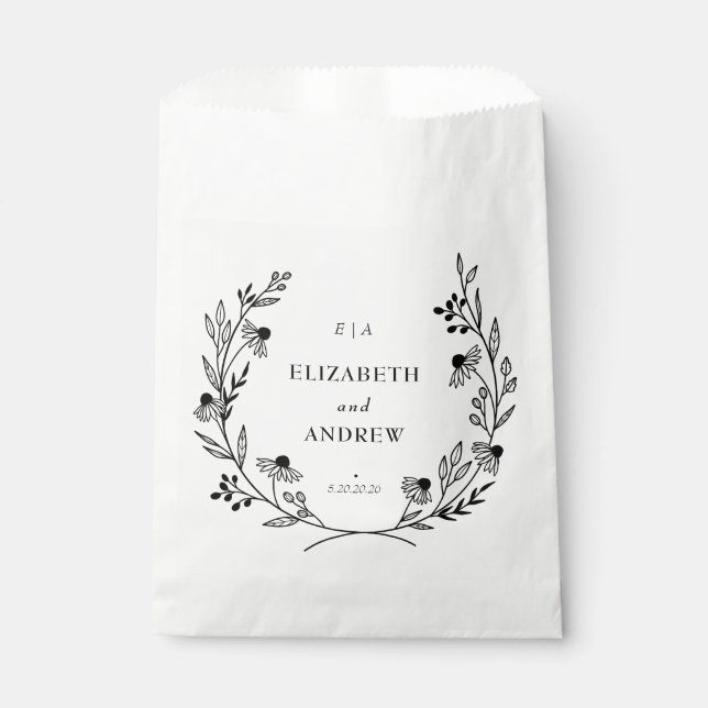 Minimal Wildflower | Wreath Wedding Favour Bag (Front)