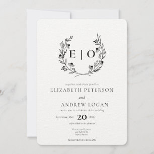 Minimal Wildflower Wreath Wedding Invitation