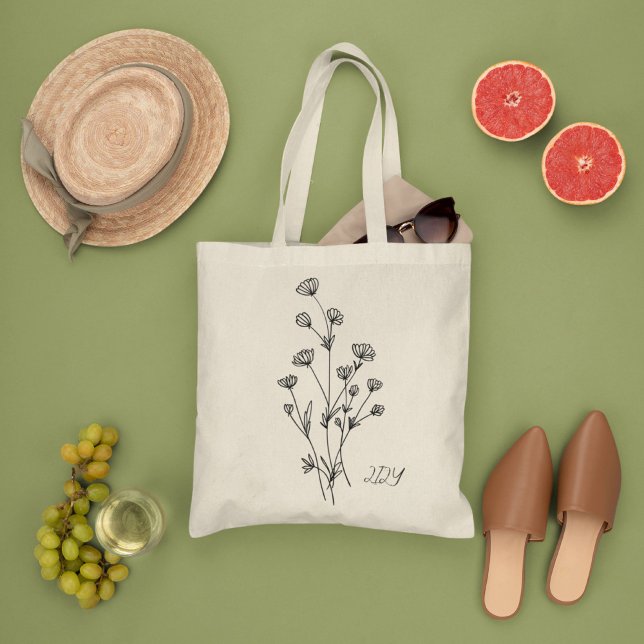Minimal Wilf Flowers , bohemiam minimal Tote Bag (Creator Uploaded)
