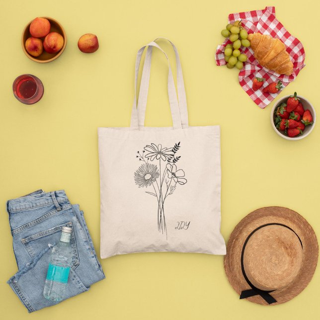 Minimal Wilf Flowers , bohemiam minimal Tote Bag (Creator Uploaded)