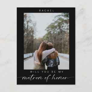 Minimal Will you be my Matron of Honor Photo Chic Postcard