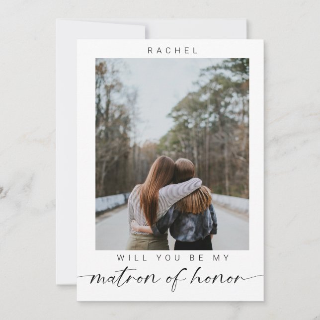 Minimal Will you be my Matron of Honour Photo Chic Invitation (Front)