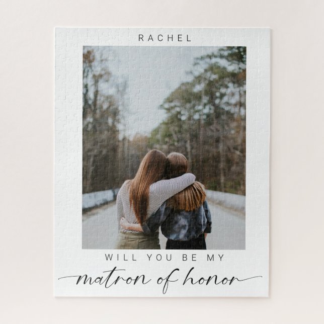 Minimal Will you be my Matron of Honour Photo Chic Jigsaw Puzzle (Vertical)