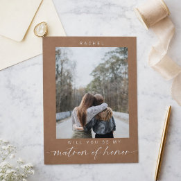 Minimal Will you be my Matron of Honour Photo Chic Postcard
