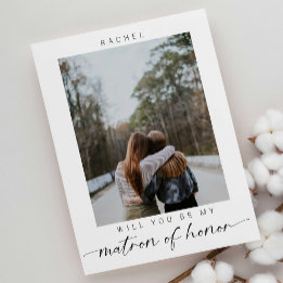 Minimal Will you be my Matron of Honour Photo Chic Postcard