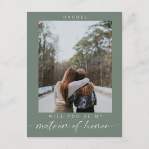 Minimal Will you be my Matron of Honour Photo Chic Postcard