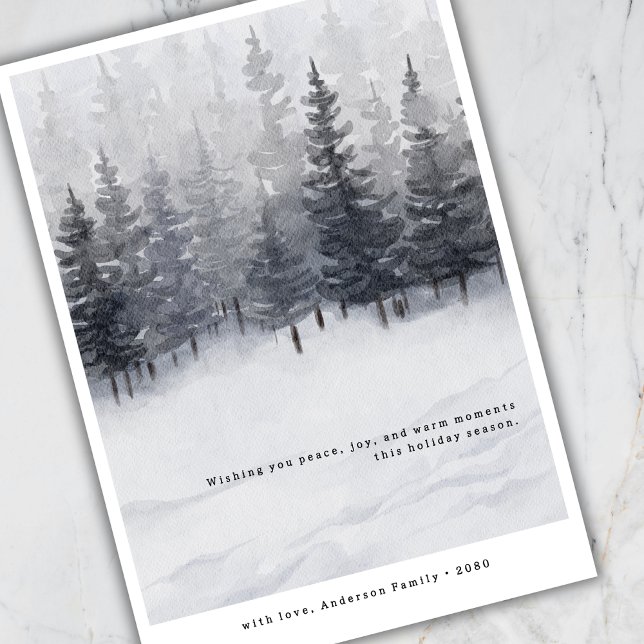 Minimal Winter Art Pine Trees Snow Greetings  Holiday Card (Creator Uploaded)
