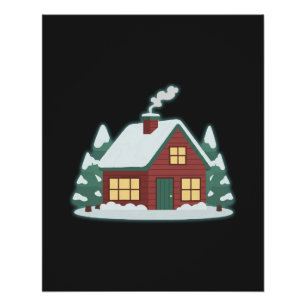 Minimal Winter Cabin in Snow – Peaceful Nature Art Poster