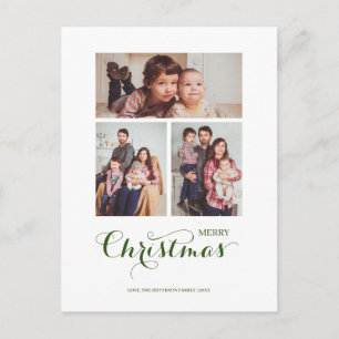 Minimal Winter Christmas 3 Photo Collage Holiday Postcard