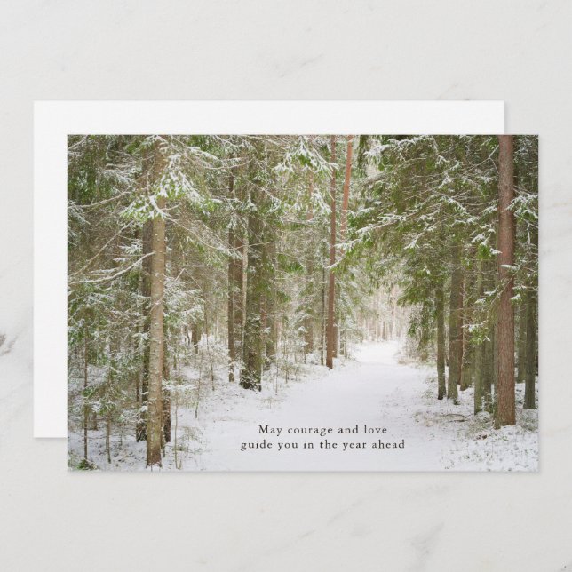 Minimal Winter Forest Path, New Year Holiday Card (Front/Back)