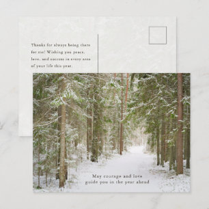 Minimal Winter Forest Path, New Year Holiday Postcard