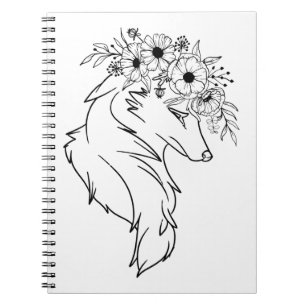 Minimal wolf Line Drawing with Flowers Notebook