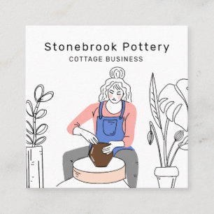 Minimal Woman Illustration Pottery Wheel Square Business Card