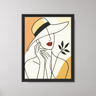 Minimal Woman in Hat Abstract Line Art Canvas Print