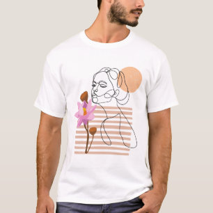 Minimal woman smelling flowers line art T-Shirt
